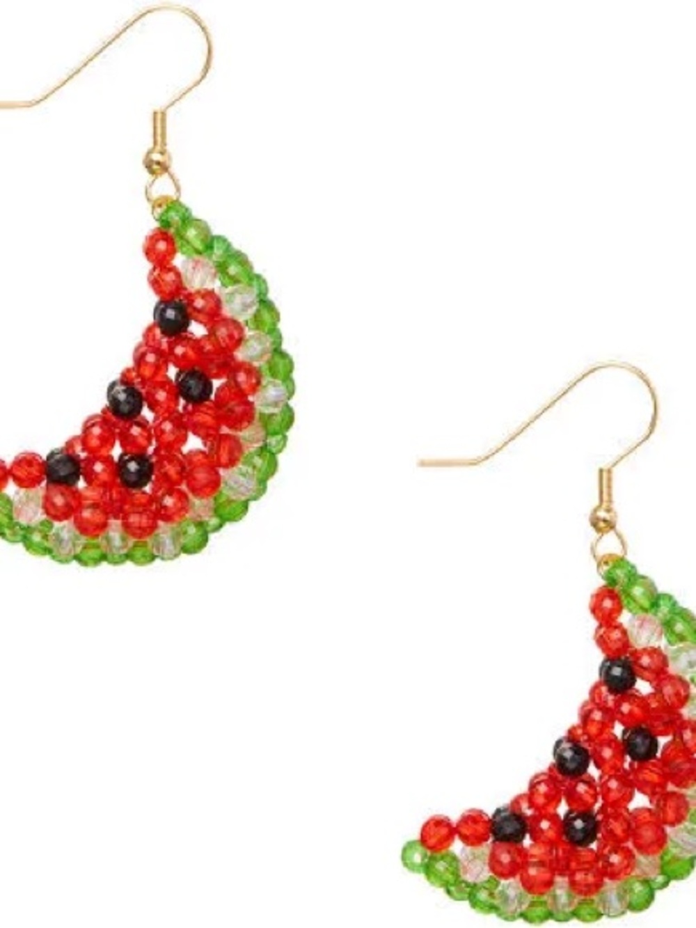 Susan Alexandra Beaded Watermelon Slice Dangle Earrings - Red/Green